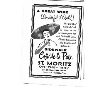 Sidewalk Cafe de la Paix st Moritz NYC 1950s Vintage Print Ad 4 inch Tall